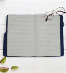 BK Gift Kişiye Özel Çiçek Tasarımlı Lacivert Termo Deri Not Defteri 15x21cm-4