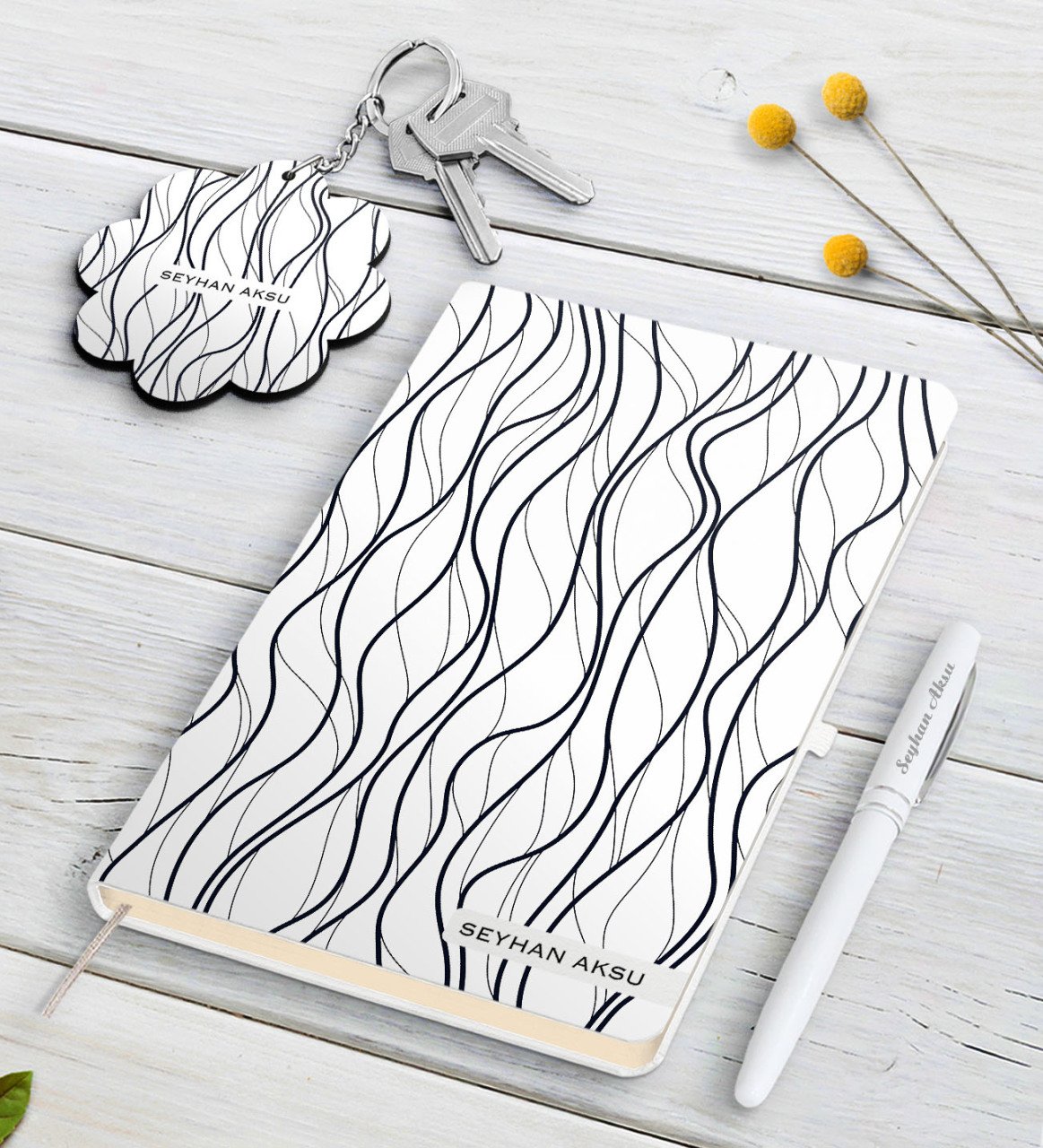 Kişiye Özel İsimli Beyaz Defter Kalem Ve Anahtarlık Hediye Seti-24