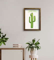 BK Gift Kaktüs Tasarımlı Doğal Masif Ahşap Çerçeveli Tablo 45x65cm-1