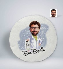Kişiye Özel İsimli Erkek Göz Doktoru Karikatürlü Yuvarlak Araç Koltuk Yastığı-1