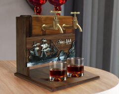 BK Gift Kişiye Özel Kabartma Gemi Tasarımlı Çift Musluklu Doğal Ahşap İçki Standı-7, İçki Standı, Doğum Günü Hediyesi, Ev Hediyesi, Erkek Hediye