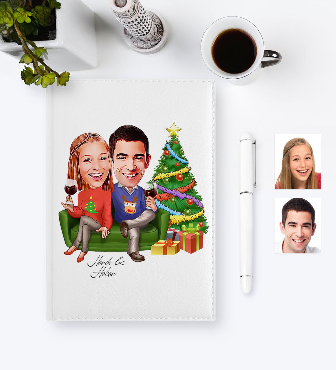 Kişiye Özel Yılbaşı Temalı Sevgililer Karikatürlü 2023 Ajanda Kalem Seti - 4