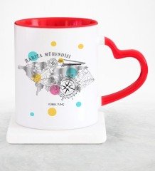 Kişiye Özel Mesleki Harita Mühendisi Kırmızı Kalpli Kupa Bardak - 2