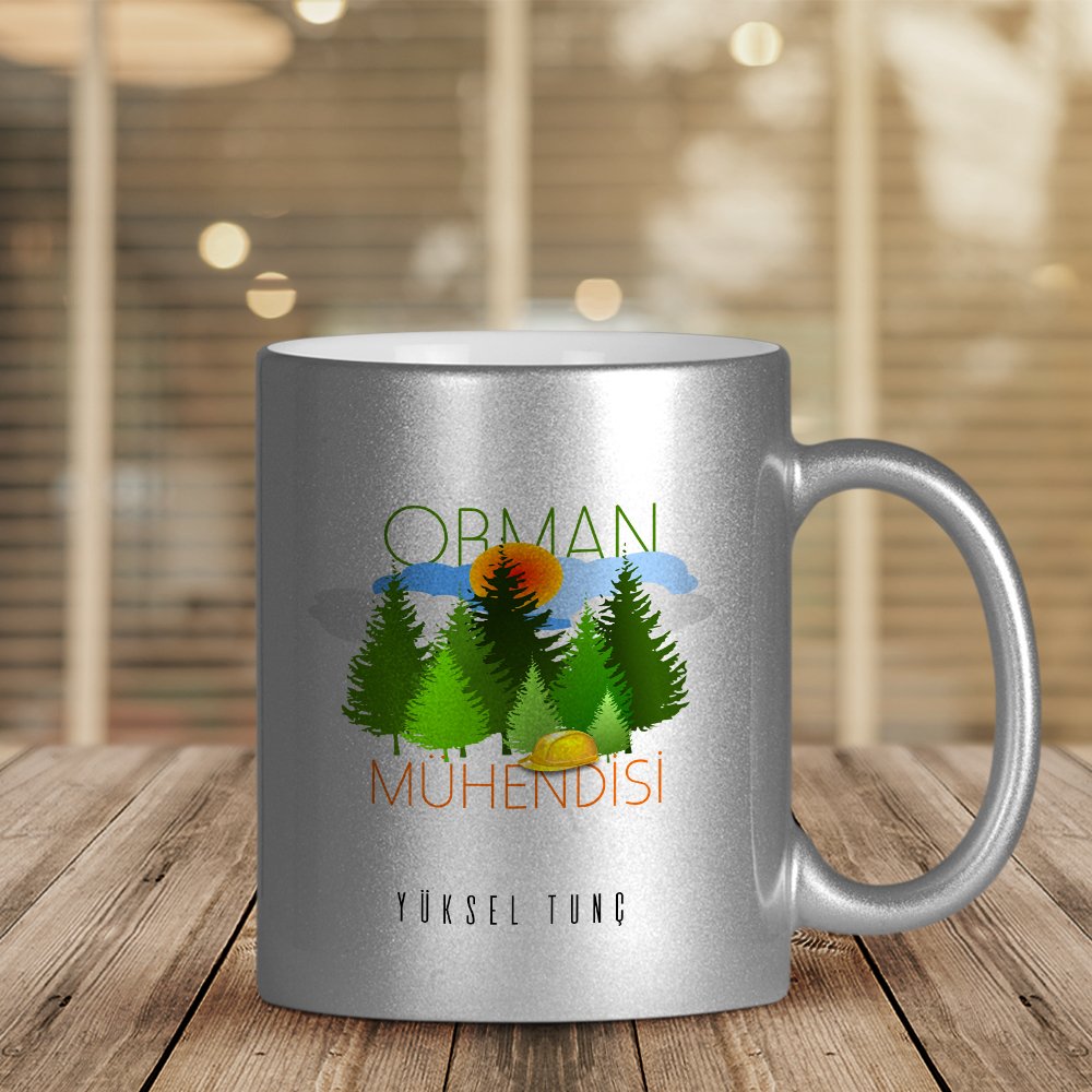 Kişiye Özel Mesleki Orman Mühendisi Gümüş Yaldızlı Kupa Bardak