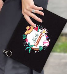 BK Gİft Yaz Temalı-4 Astarlı Siyah Portföy Çanta 30x21cm, Baskılı El Çantası, Organizer Çanta