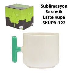 Sublimasyon Yeşil Kulplu Seramik Latte Kupa - Kutulu