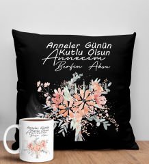 BK Gift Kişiye Özel İsimli Anneler Günü Tasarımlı Siyah Kırlent Yastık ve Kupa Seti, Anneye Hediye, Ev Dekorasyonu, Anneler Günü Hediyesi-9