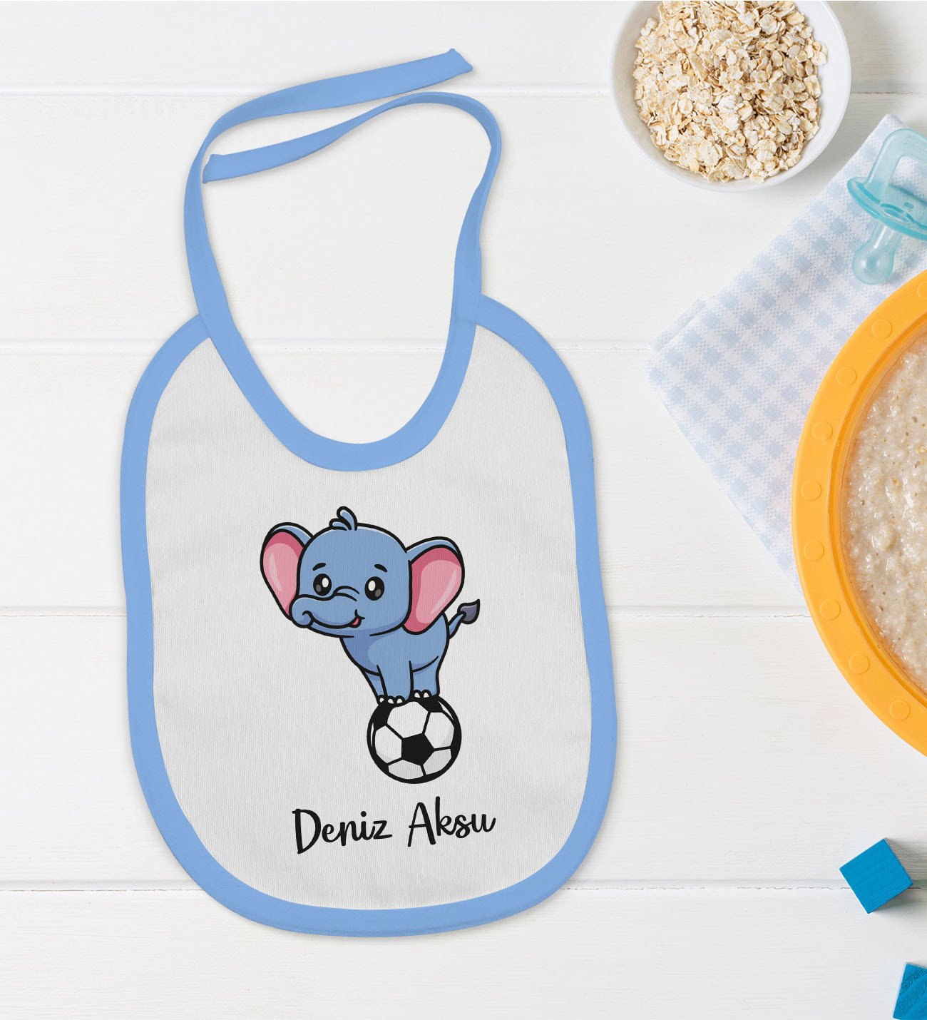 BK Kids Kişiye Özel Mavi Bebek Mama Önlüğü - Model 201