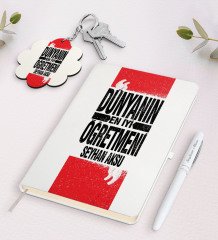 Kişiye Özel Dünyanın En İyi Öğretmeni Beyaz Defter Kalem Ve Anahtarlık Hediye Seti-1