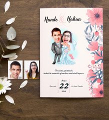 Kişiye Özel Karikatürlü Nikah & Düğün Davetiyesi Model 5 (50 Adet)