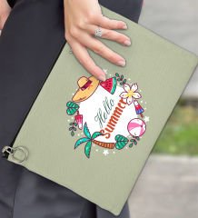 BK Gİft Yaz Temalı-4 Astarlı Mint Yeşili Portföy Çanta 30x21cm, Baskılı El Çantası, Organizer Çanta