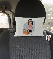 Kişiye Özel Kadın Öğretmen Karikatürlü Dikdörtgen Araç Koltuk Yastığı-5