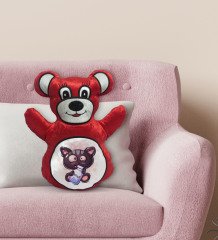 BK Gift Sevimli Kedi Tasarımlı Kırmızı Ayıcık Yastık-2