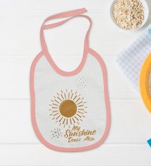 BK Kids Kişiye Özel My Sunshine Tasarımlı Pembe Bebek Body Zıbın ve Mama Önlüğü Hediye Seti