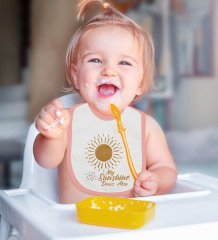 BK Kids Kişiye Özel My Sunshine Tasarımlı Pembe Bebek Body Zıbın ve Mama Önlüğü Hediye Seti