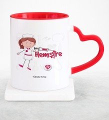Kişiye Özel Mesleki Hemşire Kırmızı Kalpli Kupa Bardak - 2