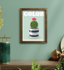 BK Gift Kaktüs Tasarımlı Doğal Masif Ahşap Çerçeveli Tablo 45x65cm-4