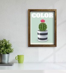 BK Gift Kaktüs Tasarımlı Doğal Masif Ahşap Çerçeveli Tablo 45x65cm-4