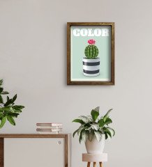 BK Gift Kaktüs Tasarımlı Doğal Masif Ahşap Çerçeveli Tablo 45x65cm-4