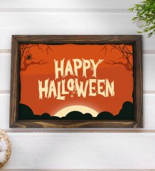 BK Gift Happy Halloween Tasarımlı Doğal Ahşap Tepsi-3