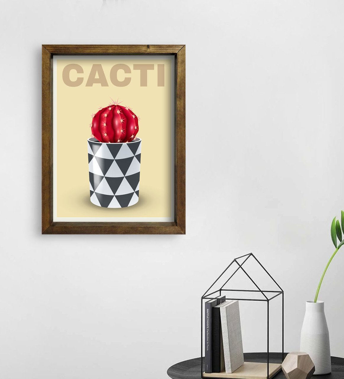 BK Gift Kaktüs Tasarımlı Doğal Masif Ahşap Çerçeveli Tablo 45x65cm-5