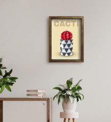 BK Gift Kaktüs Tasarımlı Doğal Masif Ahşap Çerçeveli Tablo 45x65cm-5