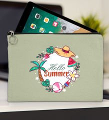 BK Gİft Yaz Temalı-4 Mint Yeşili Tablet Çantası 30x21cm, Ipad Çantası, Baskılı Tablet Kılıfı