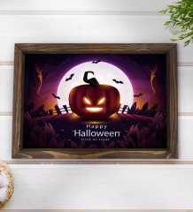 BK Gift Happy Halloween Tasarımlı Doğal Ahşap Tepsi-4