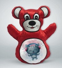 BK Gift Sevimli Kedi Tasarımlı Kırmızı Ayıcık Yastık-4