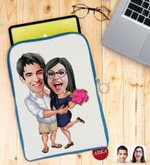 Kişiye Özel Sevgililer Karikatürlü Taşınabilir Koruyucu Tablet Kılıfı & Organizer Çanta - Mavi-108