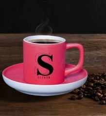 BK Gift Kişiye Özel Harfli İsimli Mat Fuşya Renk Türk Kahvesi Fincanı-1, Renkli Türk Kahvesi Fincanı