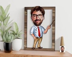BK Gift Kişiye Özel Erkek Öğretmen Karikatürlü 3D Ahşap Tablo, Sevgiliye Hediye, Arkadaşa Hediye, Yıl Dönümü Hediyesi, Doğum Günü Hediyesi-2
