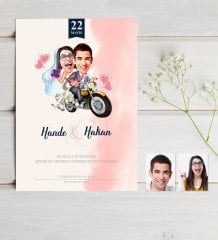 Kişiye Özel Karikatürlü Nikah & Düğün Davetiyesi Model 8 (50 Adet)