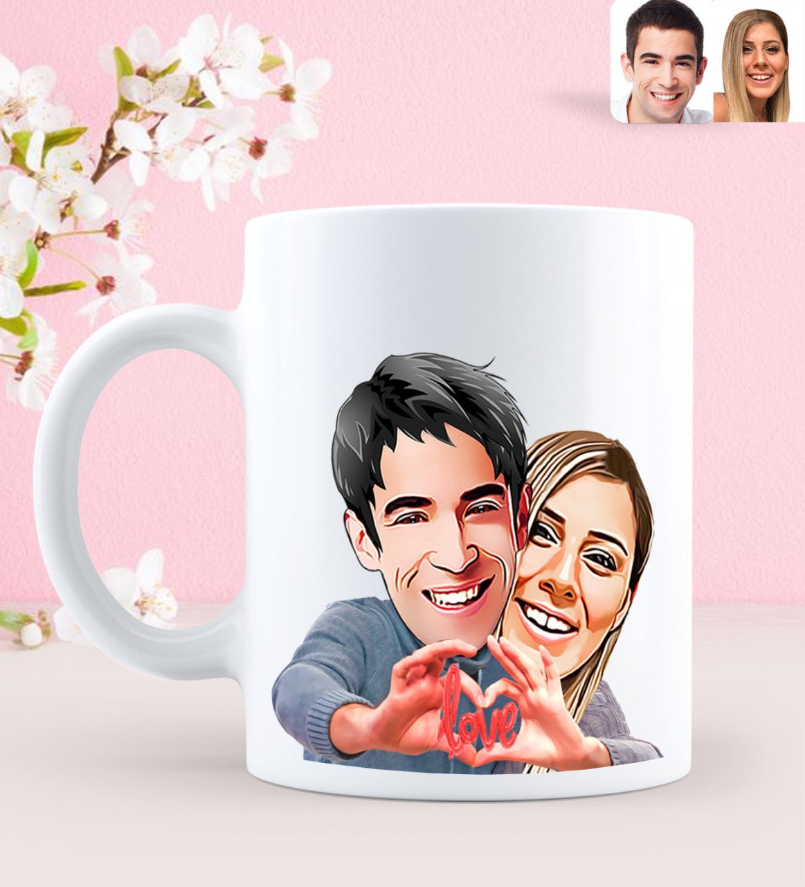 Kişiye Özel Sevgililer Aşk Karikatürlü Beyaz Kupa Bardak