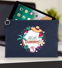 BK Gİft Yaz Temalı-4 Lacivert Tablet Çantası 30x21cm, Ipad Çantası, Baskılı Tablet Kılıfı