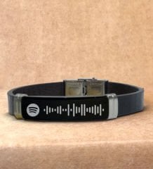 BK Gift Kişiye Özel Spotify Barkodlu Deri Bileklik, Bileklik, Sevgililer Günü Hediyesi, Sevgiliye Hediye, Arkadaşa Hediye