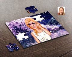 Kişiye Özel Kadın Karikatürlü Ahşap Puzzle-18