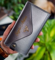 BK Gift Kişiye Özel İsimli Telefon ve Bozuk Para Bölmeli Zarf Model Antrasit Siyah Kadın Cüzdanı, Sevgiliye Hediye, Anneye Hediye