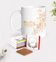 Kişiye Özel Papatya Temalı En İyi Öğretmen Beyaz Kupa ve Çikolata Hediye Seti-2