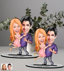 BK Gift Kişiye Özel Sevgililer Karikatürlü 2’li Ahşap Biblo Seti-3