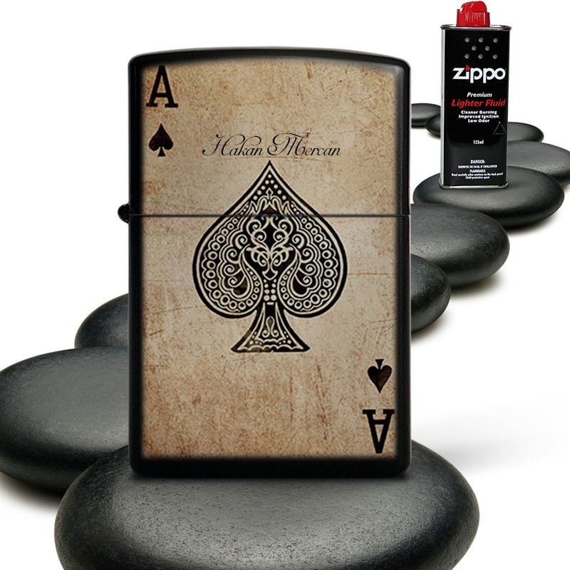 Kişiye Özel Zippo Benziniyle Çalışan Siyah Metal Çakmak (Zippo Benzin Hediyeli) 003