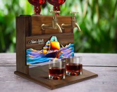 BK Gift Kişiye Özel Kabartma Gemi Tasarımlı Çift Musluklu Doğal Ahşap İçki Standı-13, İçki Standı, Doğum Günü Hediyesi, Ev Hediyesi, Erkek Hediye