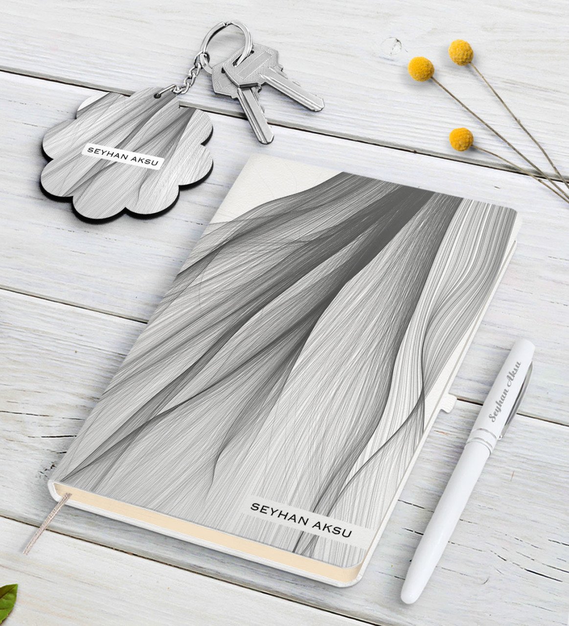 Kişiye Özel İsimli Beyaz Defter Kalem Ve Anahtarlık Hediye Seti-31