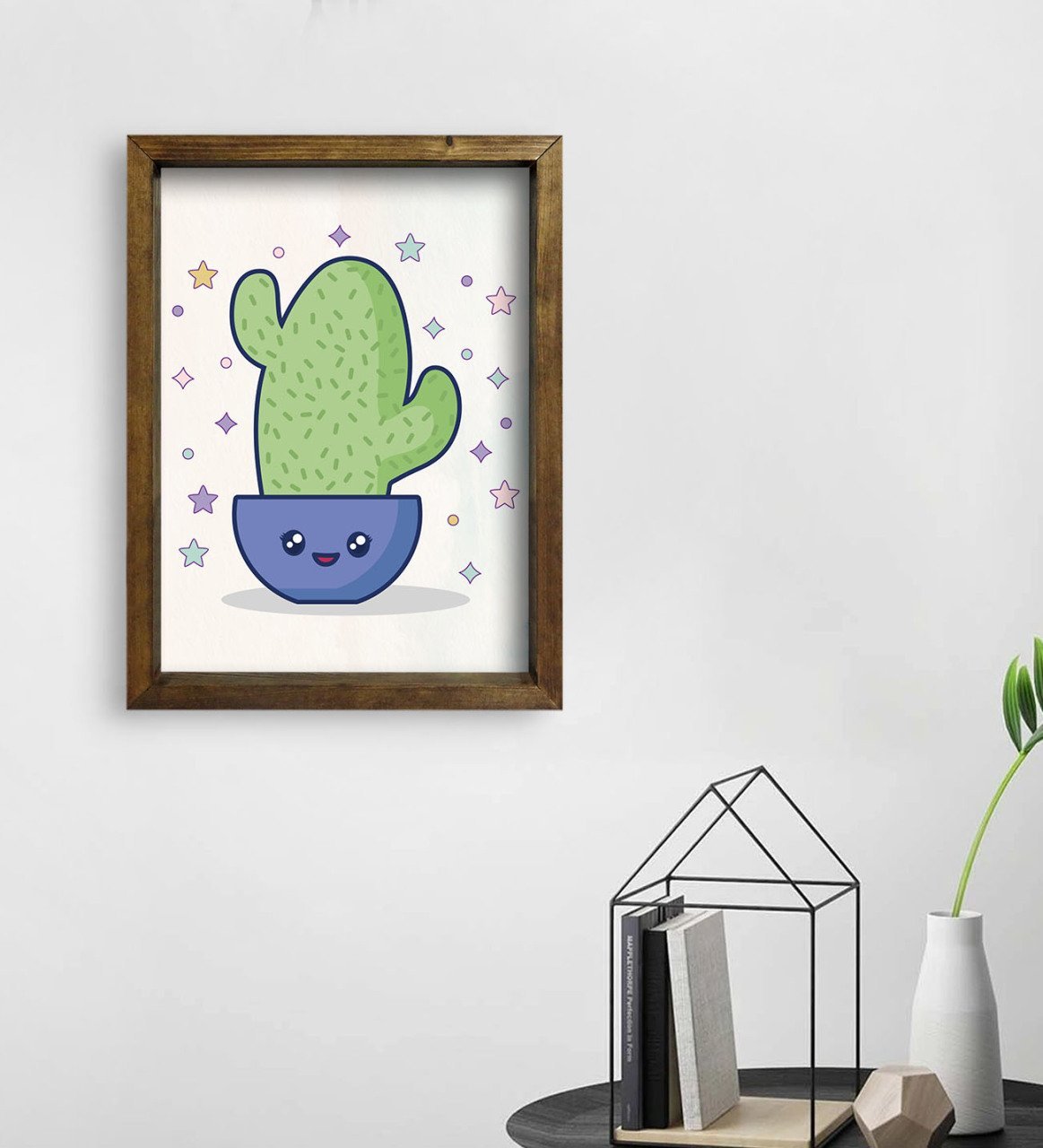BK Gift Kaktüs Tasarımlı Doğal Masif Ahşap Çerçeveli Tablo 45x65cm-8