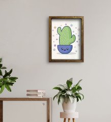 BK Gift Kaktüs Tasarımlı Doğal Masif Ahşap Çerçeveli Tablo 45x65cm-8