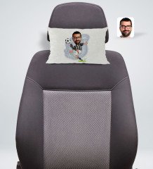 Kişiye Özel Siyah Beyaz Futbolcu Karikatürlü Dikdörtgen Araç Koltuk Yastığı-1