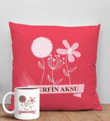 BK Gift Kişiye Özel İsimli Anneler Günü Tasarımlı Kırmızı Kırlent Yastık ve Kupa Seti, Anneye Hediye, Ev Dekorasyonu, Anneler Günü Hediyesi-4