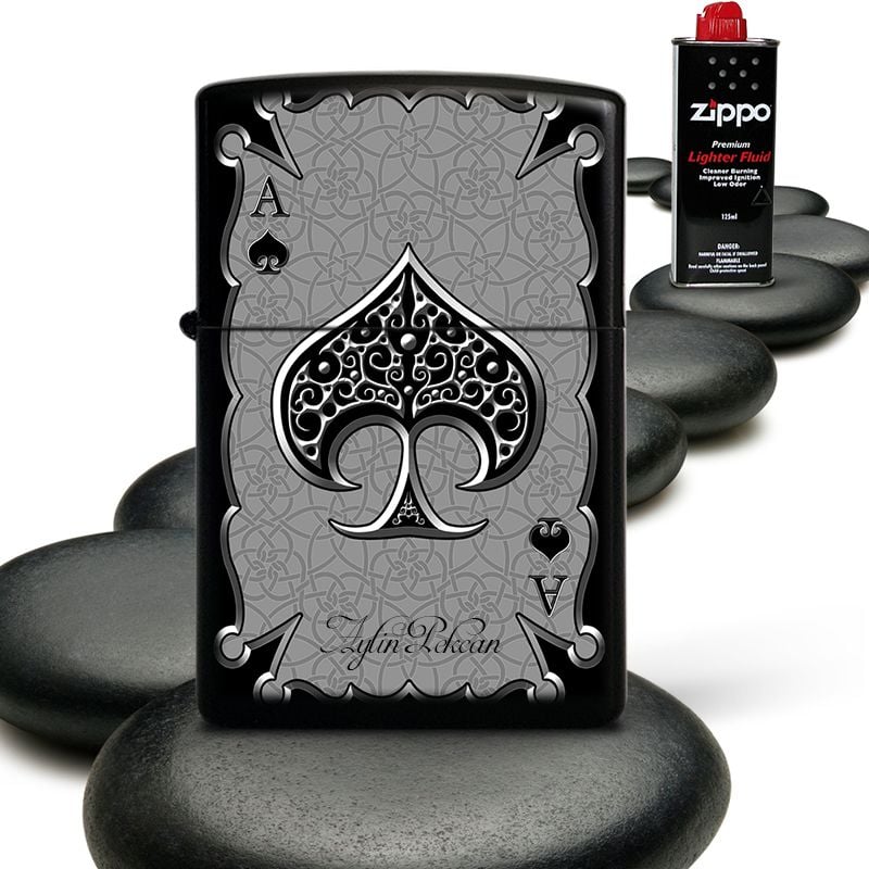 Kişiye Özel Zippo Benziniyle Çalışan Siyah Metal Çakmak (Zippo Benzin Hediyeli) 002