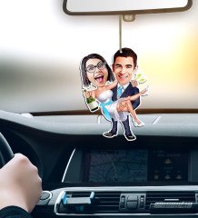Kişiye Özel Evleniyoruz Karikatürlü Ahşap Araba Dikiz Ayna Süsü-4