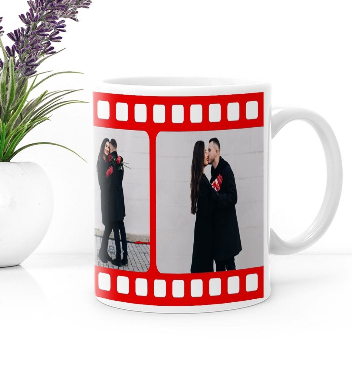 Kişiye Özel 3 Fotoğraflı Nostaljik Kırmızı Film Şeridi Beyaz Kupa Bardak